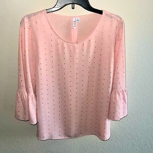 ELLE Light Pink/Gold Polka Dot Blouse, Size M